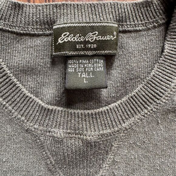 Eddie Bauer Sweater Mens Khaki Green Long Sleeve Crew Neck Casual Sz Large Tall - Picture 3 of 9